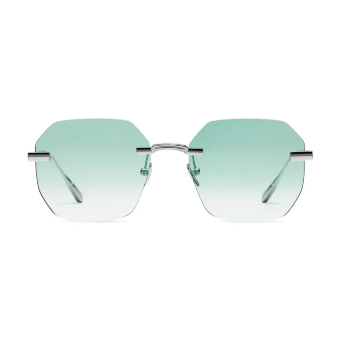 Titanium Silver Frame Green Lens Sunglasses with Carl Zeiss Vision