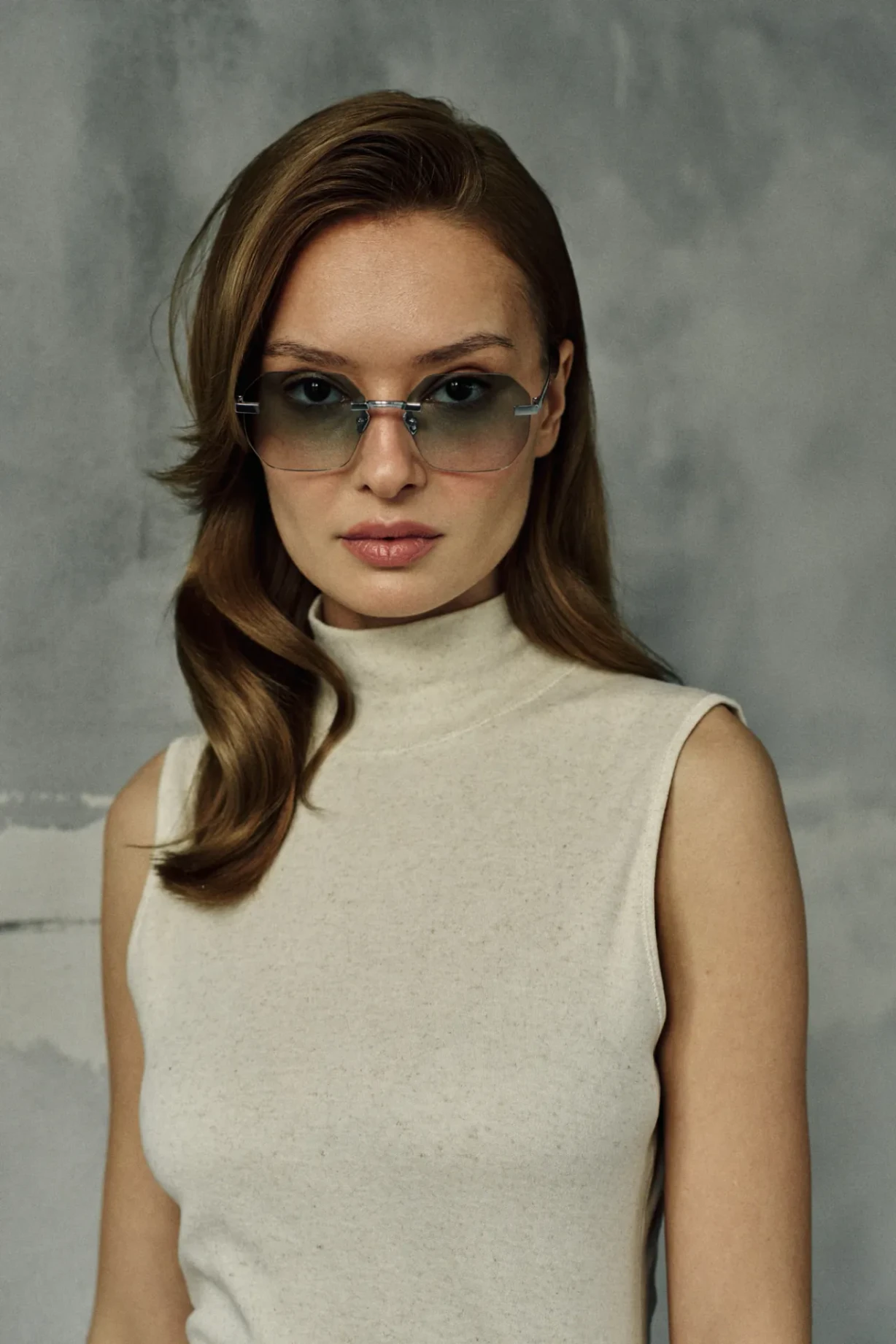 Titanium Silver Frame Green Lens Sunglasses with Carl Zeiss Vision